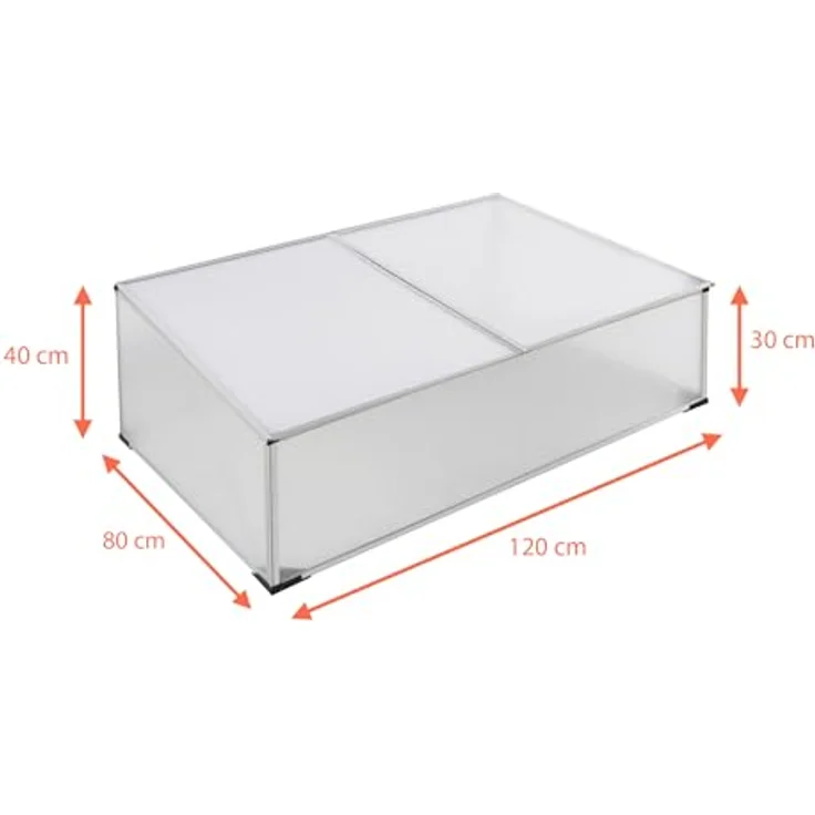 Frühbeetkasten mit geteiltem Deckel - 120 x 80 cm - Kleines Gewächshaus mit Schrägdach - Polycarbonat Treibhaus Kasten Gemüsebeet Abdeckung – Bild 2