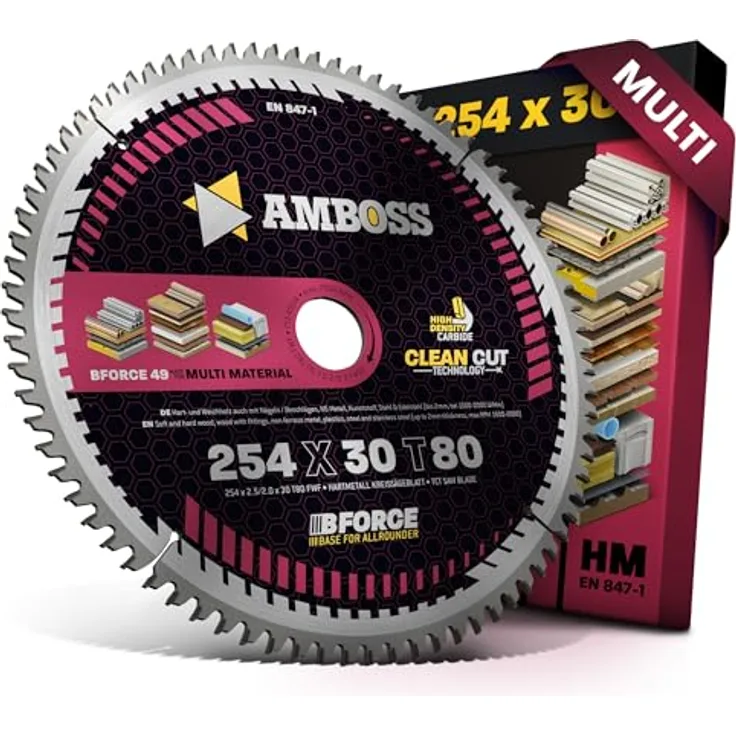 Amboss Werkzeuge HM Kreissägeblatt 254x30 Z80 Flachzahn mit Wechselfase für Multi - Feinschnitt, passend zu Bosch GTS 10. PTS 10. PTS 100 T.GTS 254 Holzmann TS 250. TK 255 Ryobi, in Amboss-Qualität - Ø 254mm, für Metalle und Holz.