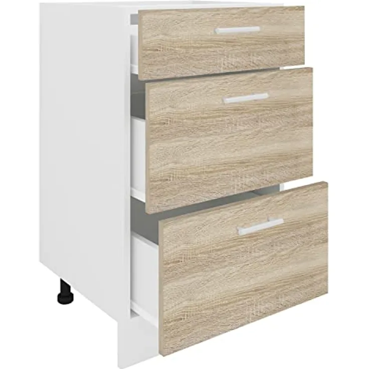 VCM Unterschrank, 3 Schubladen, Holzwerkstoff, Weiß/Sonoma-Eiche, OneSize