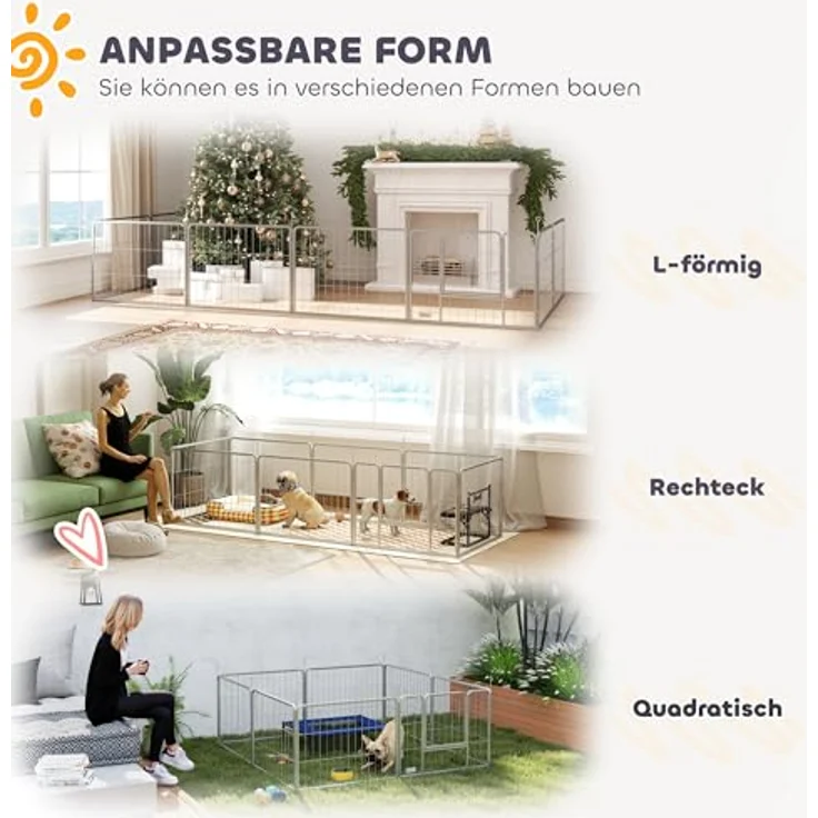 PawHut Welpenlaufstall 8-TLG, flexibles Freilaufgehege mit 8 Gitterplatten, Tür, Erdspießen und Schutzplane, 60 cm hoch, ideal für Hunde, Katzen und Welpen, tragbar für Innen und Außen – Bild 3