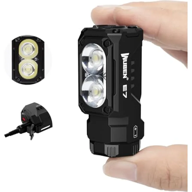 WUBEN E7 EDC-Taschenlampe, wiederaufladbar mit 1800 Lumen, 5 Modi, IPX8 wasserdicht, inkl. Magnet und Typ-C Ladekabel