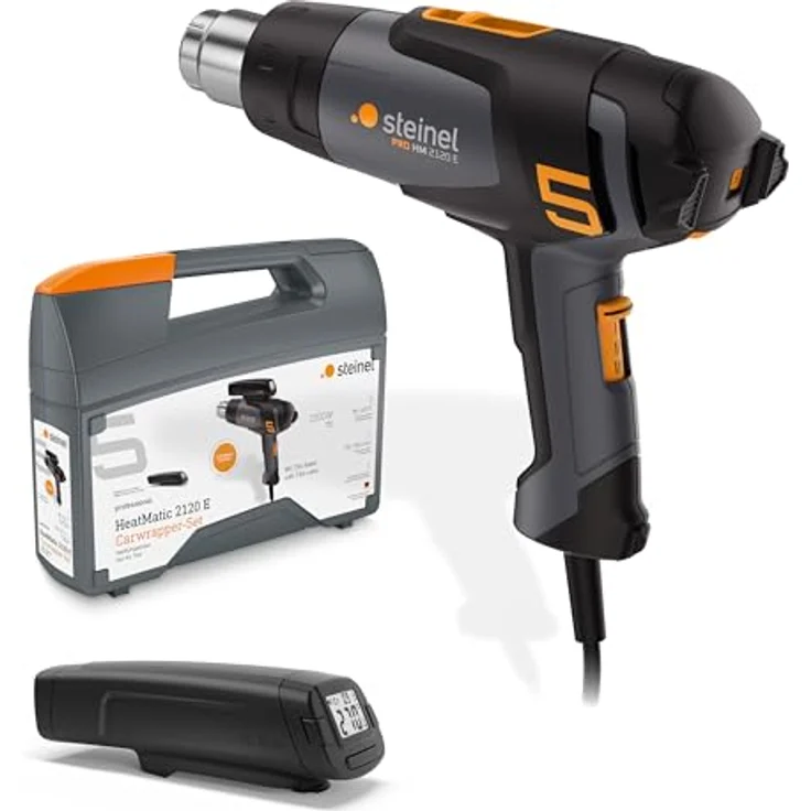 Steinel Heißluftpistole HM 2120 E Car Wrapper Set, 2200 W Heißluftgebläse mit 80°-650°C Temperaturregelung, inkl. Temperaturscanner und 7,5 m Kabel – Bild 1