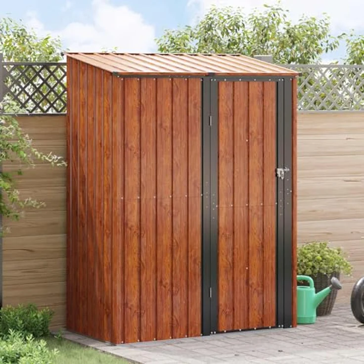 vidaXL Metall Gartenhütte Braun 153,5 x 86 x 200 cm, wetterfester Geräteschuppen mit viel Stauraum für Werkzeuge und Zubehör – Bild 2