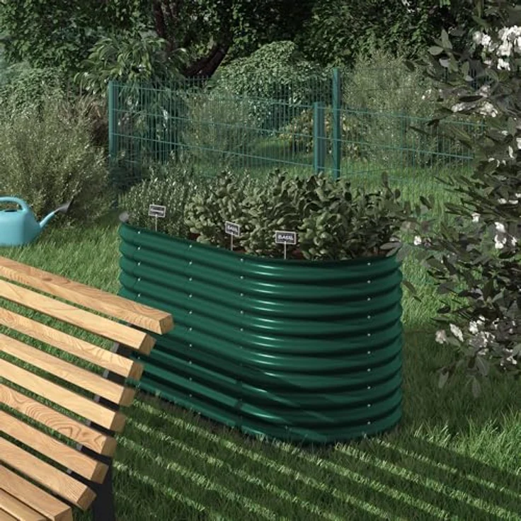 ok-Living Hochbeet Kräuterbeet oval 160x80x82cm, grünes Gemüsebeet aus verzinktem Stahl für Garten und Frühbeet Aufzucht – Bild 5