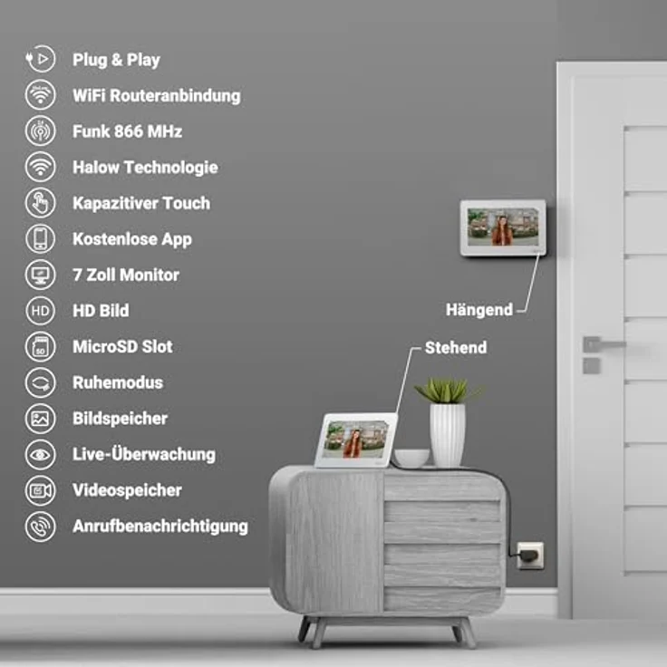 Goliath Intercom Funk Video Türklingel mit 120° Weitwinkelkamera, 7-Zoll-Monitor, Nachtsicht, IP65, interner Speicher für 100 Bilder, akkubetrieben – Bild 4