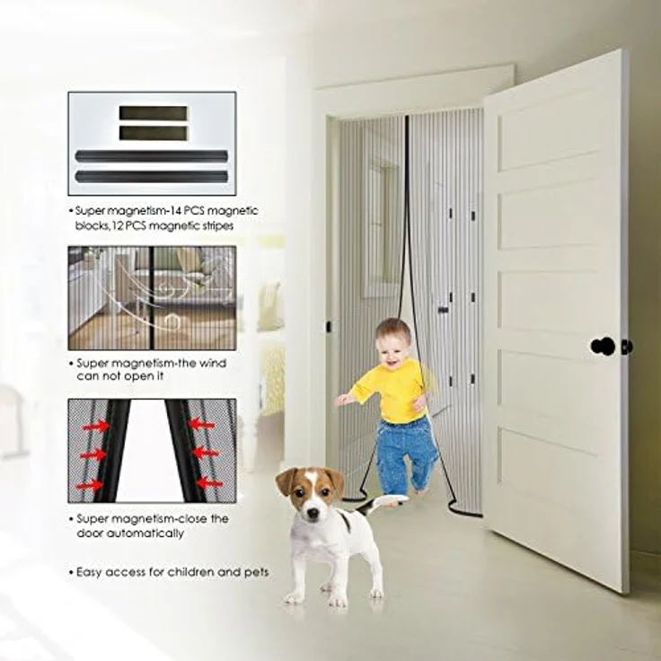 MYCARBON Fliegengitter Balkontür 95x210cm, Stärkere Magnet-Insektenschutz-Tür mit einfacher Montage, Schwarz, für Terrassentür und Kellertür – Bild 5
