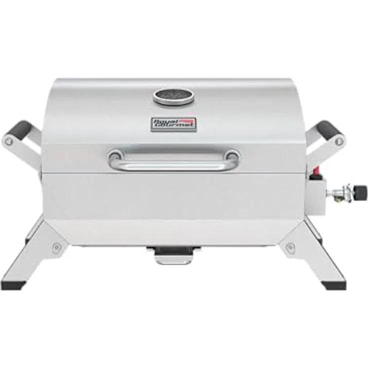Royal Gourmet Edelstahl Tragbarer Gasgrill, Compact Tischgrill mit Zwei Griffen und Reiseschlössern, Klappbaren Beinen, 3 kW BBQ Campinggrill für Balkon, Picknick Silber