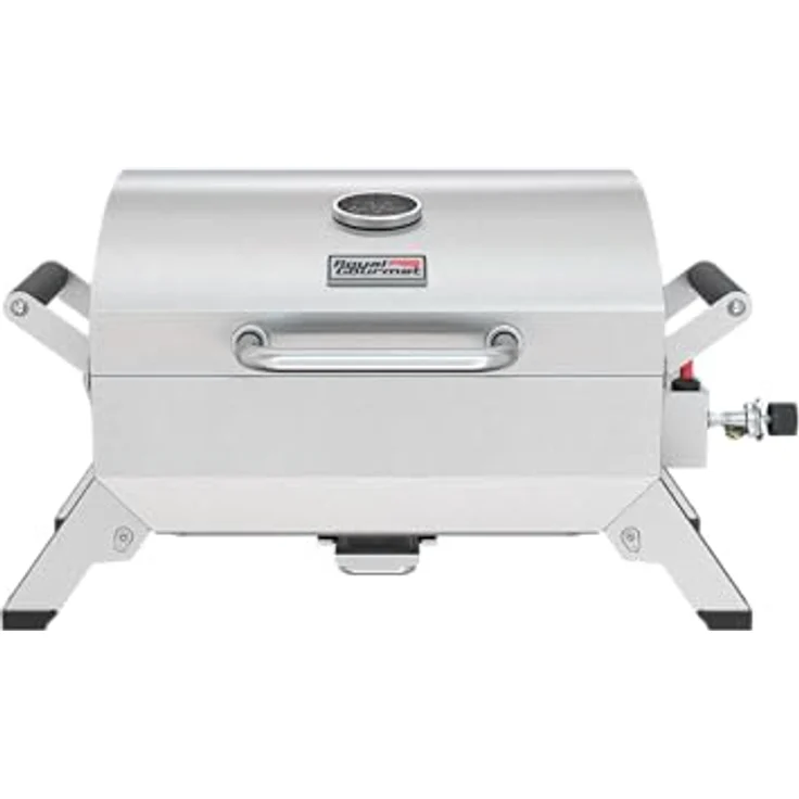 Royal Gourmet Edelstahl Tragbarer Gasgrill, Compact Tischgrill mit Zwei Griffen und Reiseschlössern, Klappbaren Beinen, 3 kW BBQ Campinggrill für Balkon, Picknick Silber – Bild 1