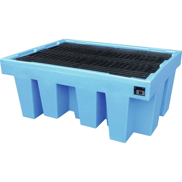 BAUER® SÜDLOHN Auffangwanne "WP-PE 1/11", max. 1.000 l Auffangvolumen, mit Lochrost, für 1 x 1.000 l-IBC, aus robustem PE (Polyethylen), blau