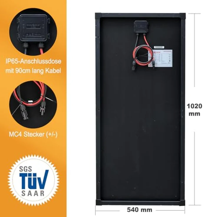 enjoy solar Full Black Monokristallin Solarmodul 100W 12V, PERC-Zellen, Leistungsgarantie bis 10 Jahre (90%) und 25 Jahre (80%), wetterfeste Oberfläche, 182mm 10BB Zellen – Bild 3