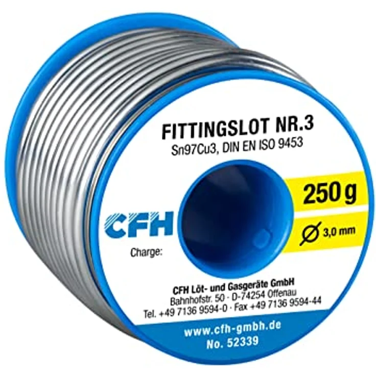 CFH Fittingslot WL 339, Ø 3,0 mm - Lötzinn bleifrei 250 g, Ideal für präzises Weichlöten von Kupferrohren, Made in Germany – Bild 1