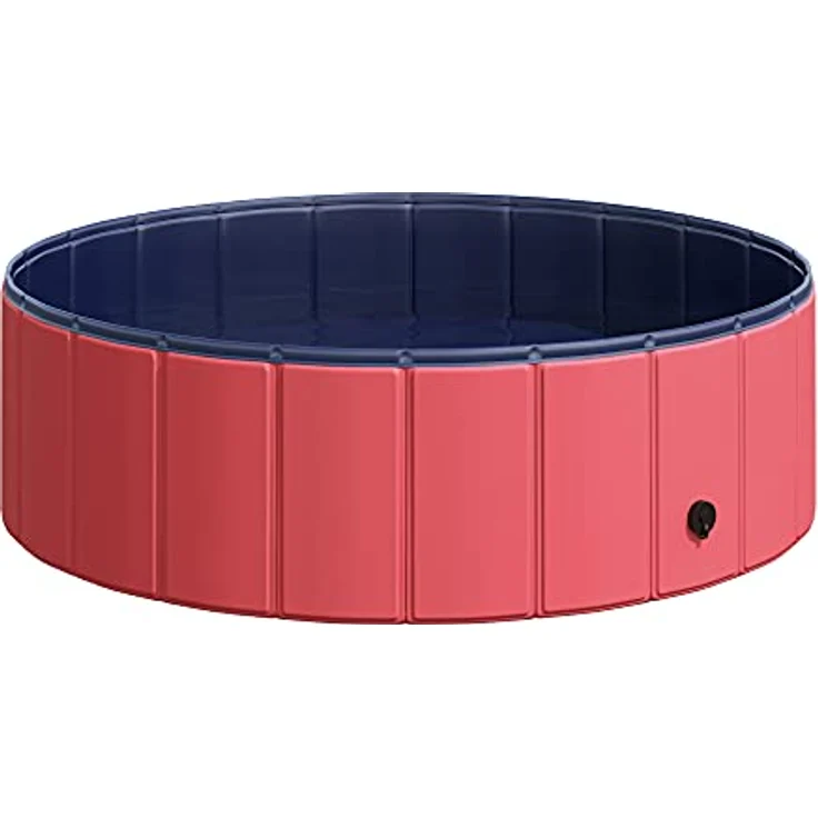 PawHut Hundepool Planschbecken Schwimmbecken Schwimmbad Hundebad PVC+Holz Φ100x30cm Rot – Bild 1