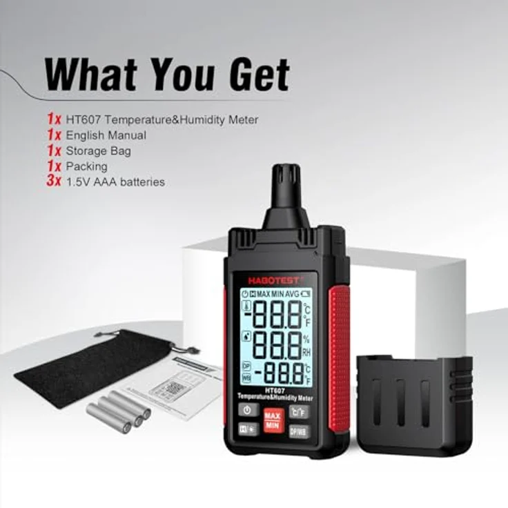 Habotest HT607, Multimeter für Temperatur- und Feuchtigkeitsmessung mit LCD-Display und Hintergrundbeleuchtung – Bild 7