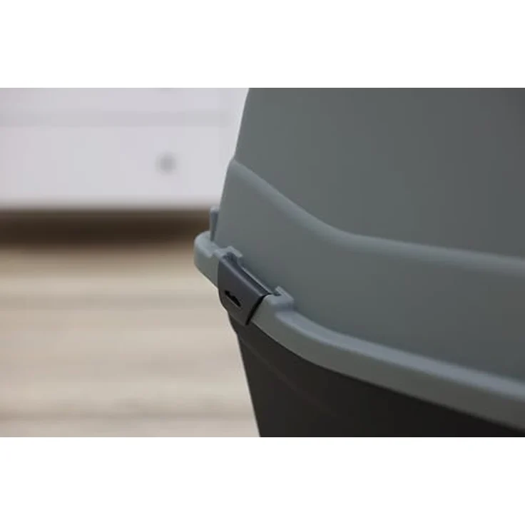 Kerbl Katzentoilette Emma Eco XL, umweltschonende Katzentoilette aus 100 % recyceltem Kunststoff mit Deckel, 65x44x46 cm, schwarz/grüngrau, inkl. Tür und Geruchsfilter – Bild 4