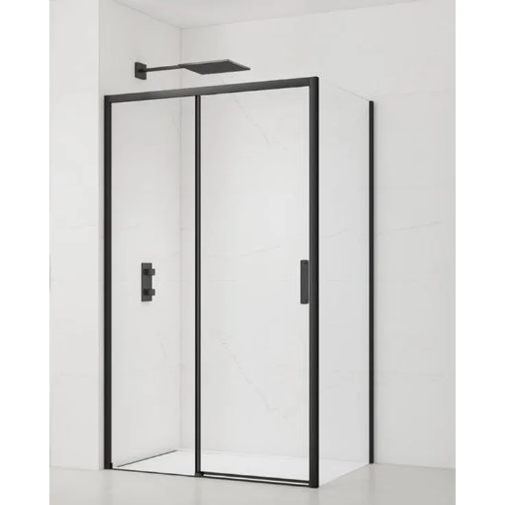 SAT Rechteckige Duschkabine 120 x 80 cm, Schiebetür, 6 mm ESG-Sicherheitsglas, Schwarz matt, Easyclean-Beschichtung