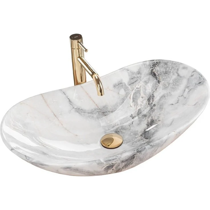 wohnwerk.idee Aufsatzwaschbecken Waschbecken Marmor Optik 60,5x36cm Royal Granit, einzigartiges und unnachahmliches Muster in Naturstein-Optik, Farbe: Royal Granit – Bild 1