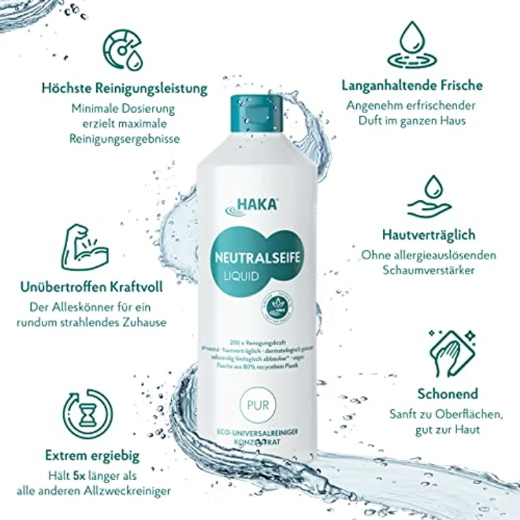 HAKA Neutralseife Liquid Pur 1 l Allzweckreiniger, umweltfreundlich und ph-neutral – Bild 3