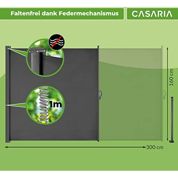 Casaria Seitenmarkise 160-180 x 300 cm Ausziehbar Blickdicht Wasserabweisend Sonnenschutz Markise Balkon Garten Seitenrollo Anthrazit Creme – Bild 6