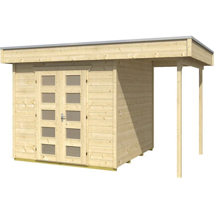Skanholz Gartenhaus Venlo 2, BxT: 420x290 cm, Geschlossener Raum 250 x 250 cm, Nordisches Fichtenholz, Einfachnut und Feder, Milchglas Doppeltür