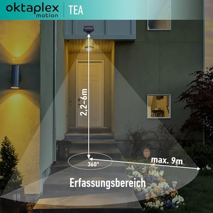 Oktaplex motion Tea Bewegungsmelder Aussen anthrazit 360 Grad inkl. Fernbedienung Infrarot-Sensor 9m Reichweite 230V IP65 – Bild 2