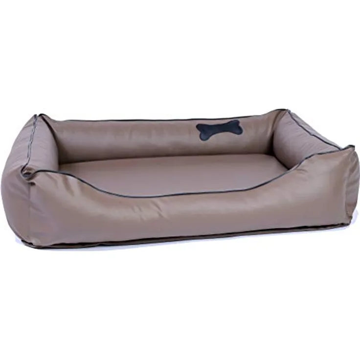 CopcoPet Hundebett Orthopädisch Paco Kunstleder Mocca Visco 90 x 70 cm - Läche - robustes Kunstleder, geruchsneutral, kratz- und reißfest, Schmutz- und Wasserabweisend, beste Liegekomfort
