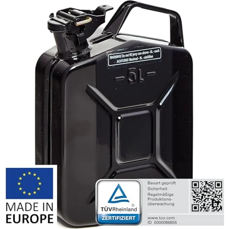 BW® Kraftstoffkanister Metall Benzinkanister 5 Liter - Schwarz - TÜV-geprüft und UN-Zulassung - Made in Europe – Bild 2