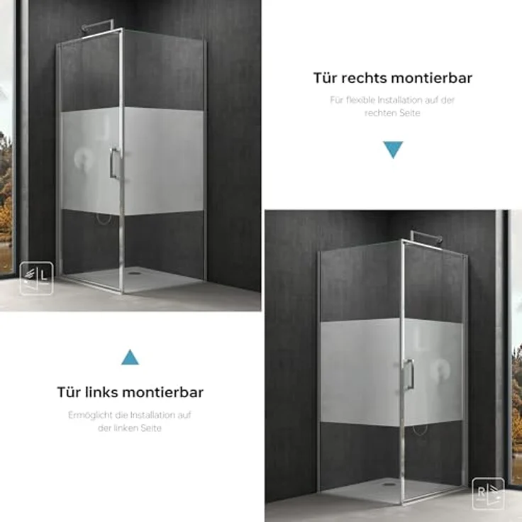 doporro Eckdusche Eck-Duschkabine ESG-Sicherheitsglas Klar Nano-Beschichtung Rav36-Plus, 80x80 cm, ebenerdiger Einbau möglich – Bild 9