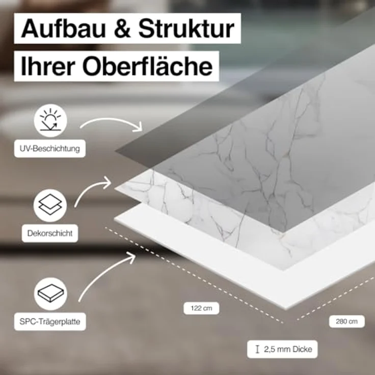 HEXIM Marmorplatten Optik 2 Stück 280x122 cm SPC Kunststoff, Granit Steinoptik, Wandverkleidung Innen & Außen, 6,84 m², Modell 80111, pflegeleicht und robust – Bild 3