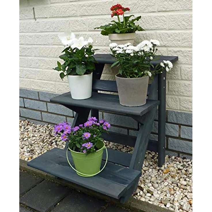 promadino Blumenständer Blummentreppe, BxTxH: 50x60x56 cm, anthrazit, frostbeständig, witterungsbeständig – Bild 2