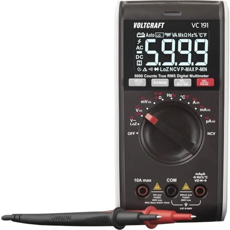 VOLTCRAFT VC191 Multimeter I Digitales True RMS Messgerät I 6000 Counts I CAT III 600V I AC/DC Spannungs- und Strommessung I Temperaturmessung bis 400 °C I Kapazitätsmessung bis 60mF – Bild 1