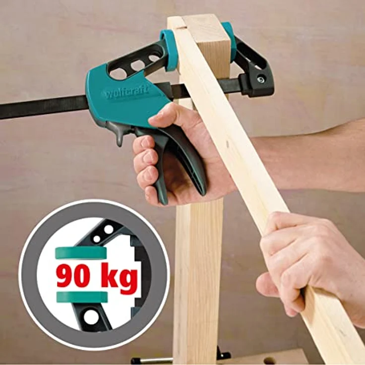 wolfcraft Einhandzwinge Easy 75-500 mm 3023000 | Einfaches Spannen und Lösen der Zwinge mit nur einer Hand - ideal für den Heimwerker | Spannkraft von starken 90 kg – Bild 4
