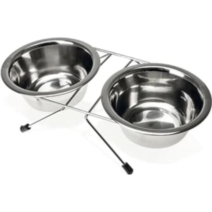 Karlie Duo Dinner Napfständer, Edelstahl, silber, spülmaschinenfest, mit Gummifüßen, für Näpfe von 200 ml, Durchmesser 7-11 cm – Bild 1