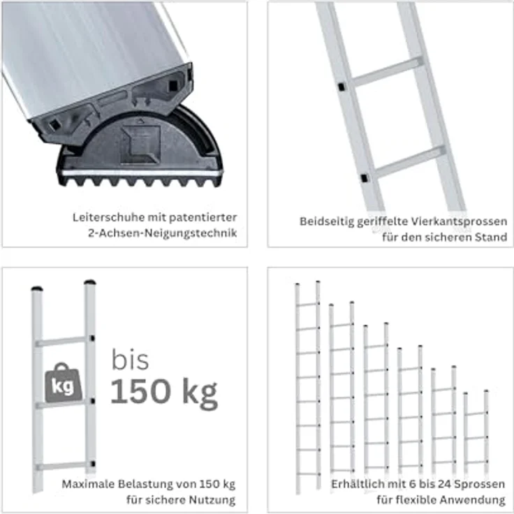 PROREGAL Sprossen-Anlegeleiter 350mm breit ohne Traverse | 18 Sprossen | Trittleiter, Bockleiter, Sprossen-Doppelleiter, schwarz – Bild 4