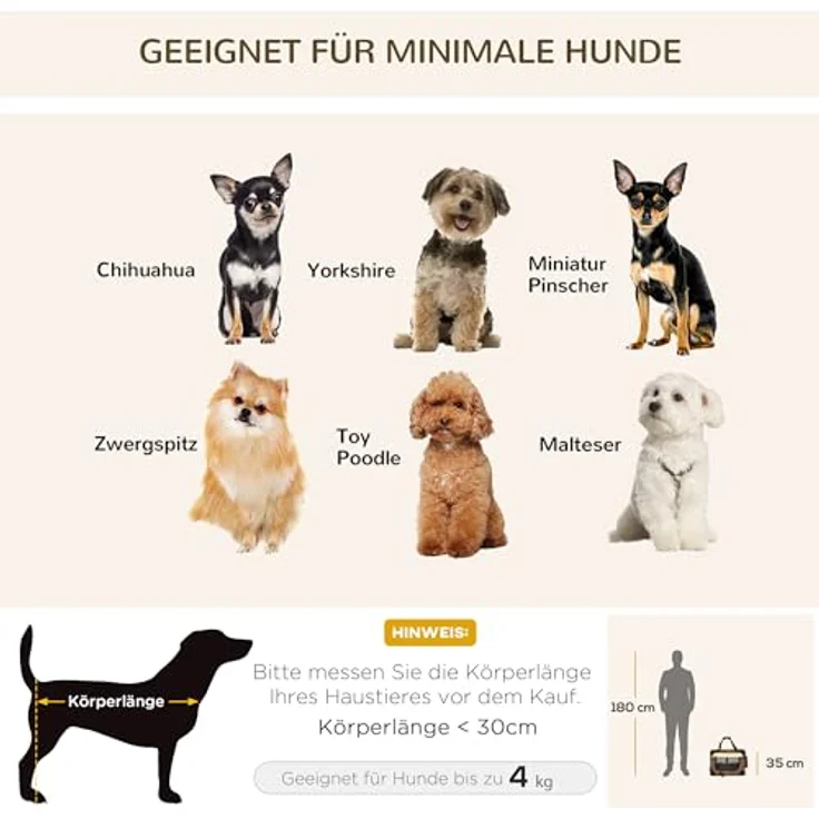 PawHut Tiertransportbox Hundebox, faltbar Hundetasche mit Kissen bis 4 kg, Braun – Bild 3