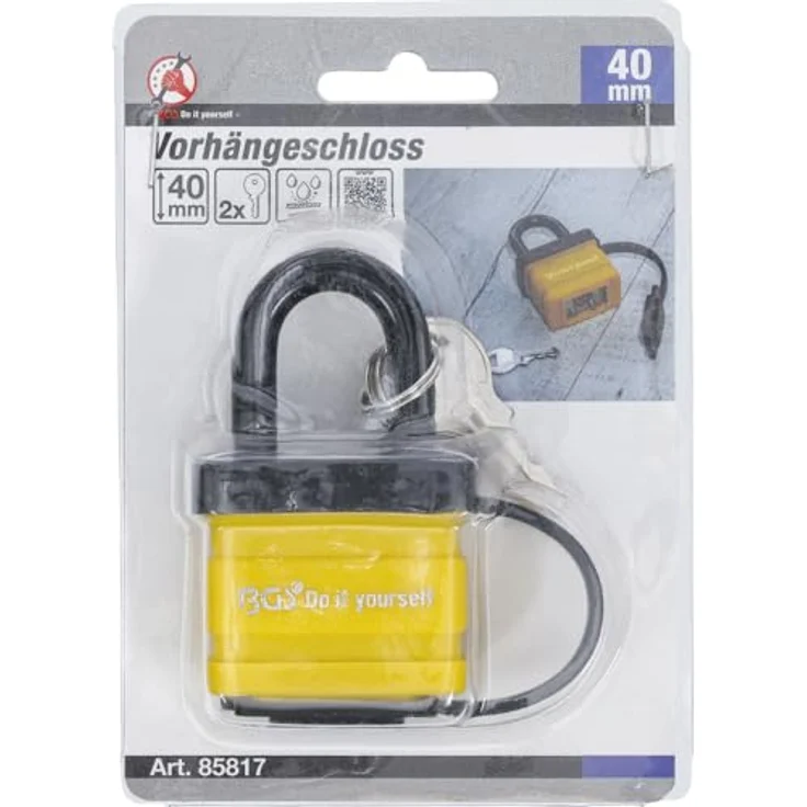 BGS TECHNIC Vorhängeschloss 40 mm, wasserabweisend mit 2 Schlüsseln für den Außenbereich – Bild 3