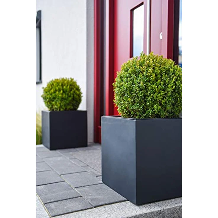 VIVANNO Pflanzkübel Blumenkübel Übertopf Fiberglas Anthrazit Block 40x40x40 – Bild 2