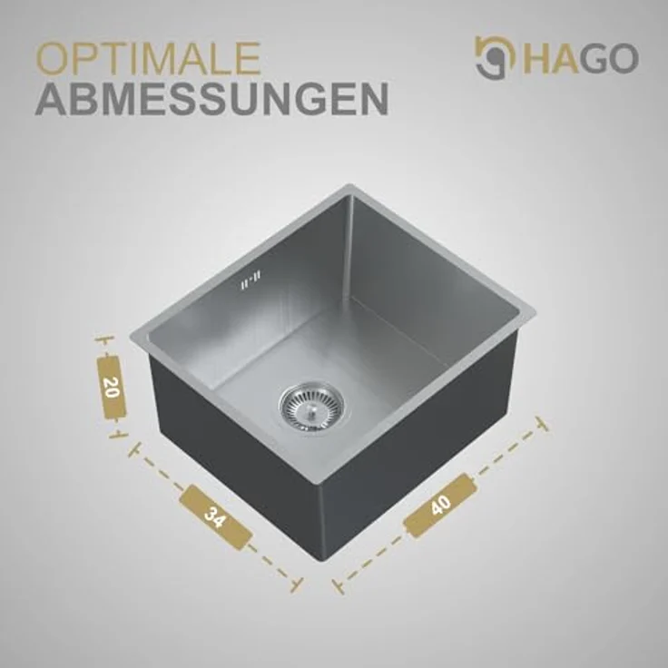 HAGO Edelstahlspüle 40x34cm Silber, Einbauspüle mit Schallschutz und hygienischem Material – Bild 7
