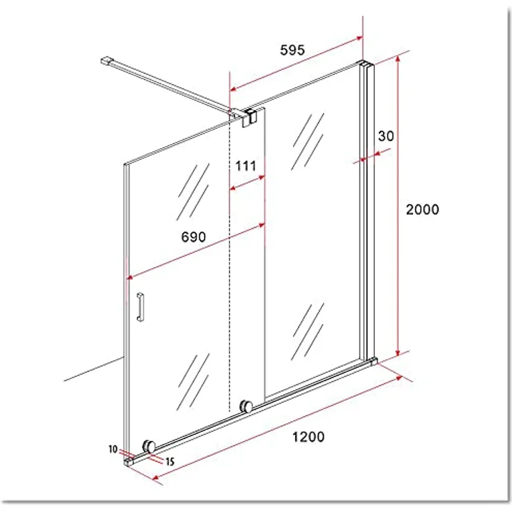 Glasdeals TRAVERSO Schiebetür Duschwand, 120 x 200 cm, aus Sicherheitsglas, Schwarz, mit Easy-Clean Beschichtung und matt-schwarz lackierten Aluminiumprofilen – Bild 7