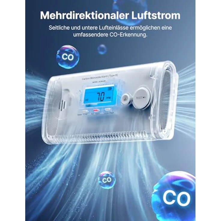 X-Sense Tragbarer Kohlenmonoxidmelder mit LCD, XC0N-SR, für Wohnmobil und Boot, flexible Platzierung, 3 LED-Anzeigen – Bild 4