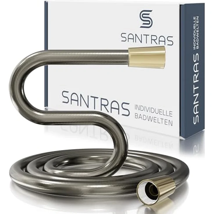 SANTRAS® Duschschlauch PREMIUM Aranja/Gold 1,25 m mit Durchflussbegrenzer – Besonders flexibler Brauseschlauch aus Easy Clean Material MADE IN GERMANY – Bild 2