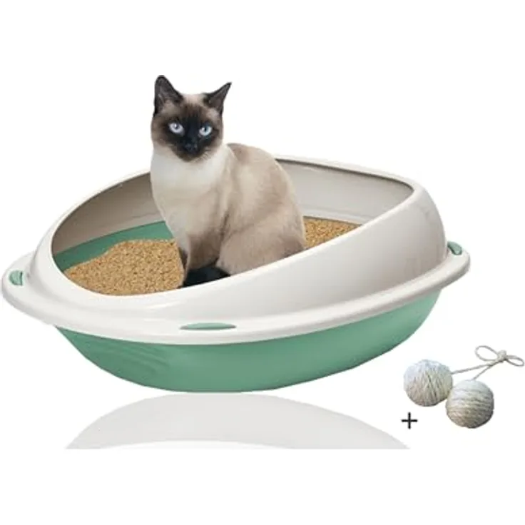 Rohrschneider Katzenklo | Katzentoilette für große Katzen mit hohem Rand | Platzsparende Schalentoilette in modernem Design, grau (grün)