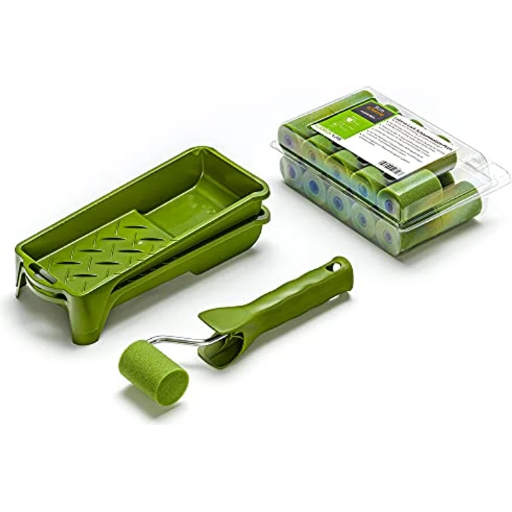 Colorus - Lackier Set: 20 x Schaumstoff-Lackrolle 5 cm superfein gerade | 2 x Lackierwanne | 1 x Farbroller-Steckbügel | Lackierwalze – Bild 2