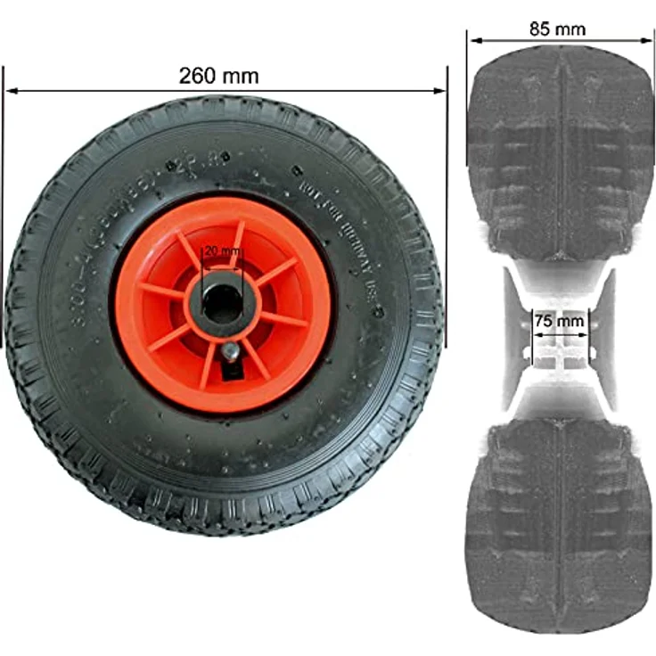 Sackkarrenrad 3.00-4 260x85 mm Luftrad Sackkarrenräder Ersatzrad 4PR mit Kugellager 136 kg Tragkraft Bollerwagenrad – Bild 5
