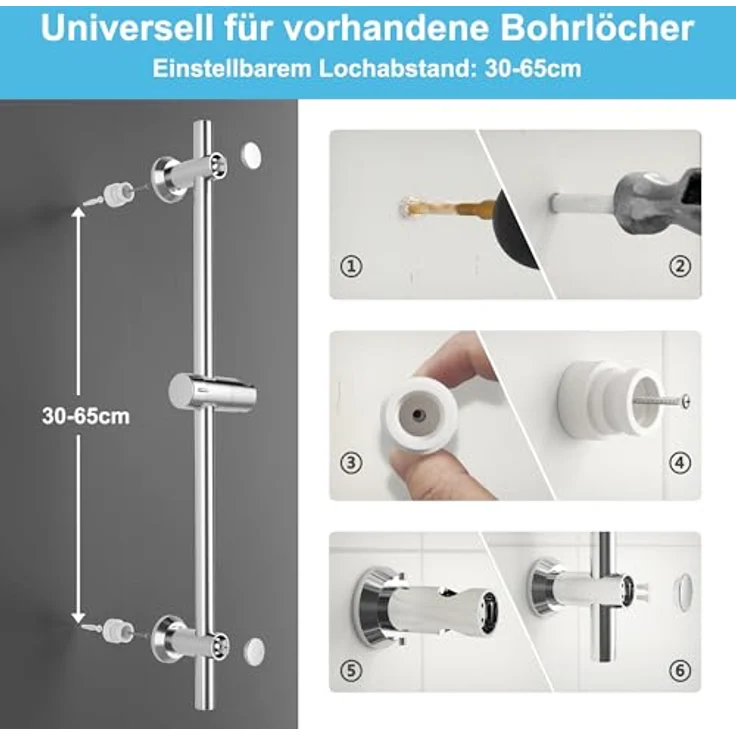 Görbach Duschstange mit Handbrause, 70 cm Edelstahl, Chrom, höhenverstellbare Handbrausehalterung, flexibles Montagesystem – Bild 4