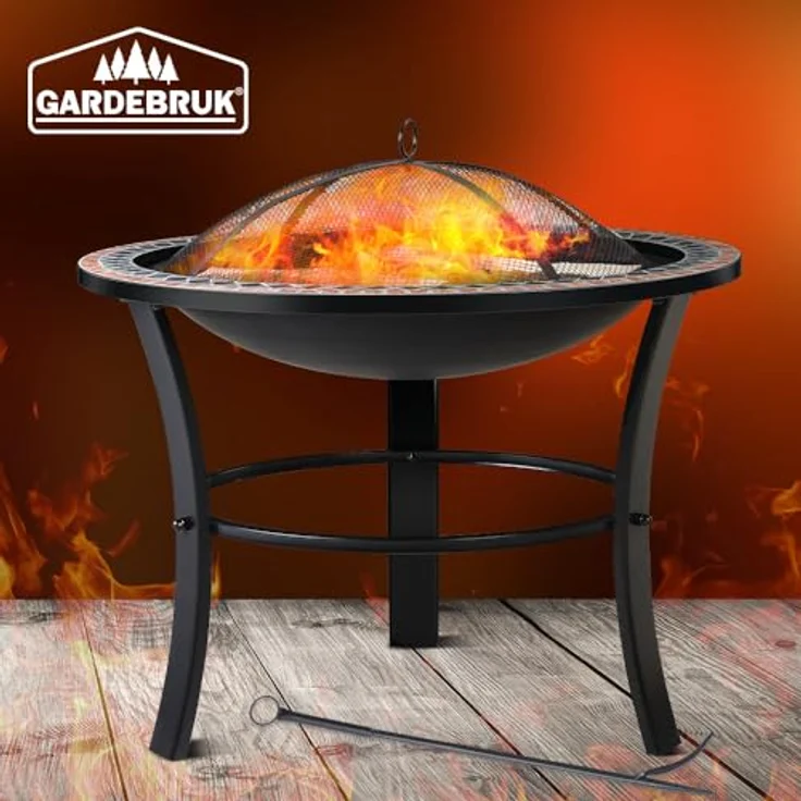 Deuba Feuerstelle Mosaik Sevilla rund 76 cm Feuerrost Funkenfluggitter Abdeckung Feuerschale Feuerkorb Steinoptik – Bild 10