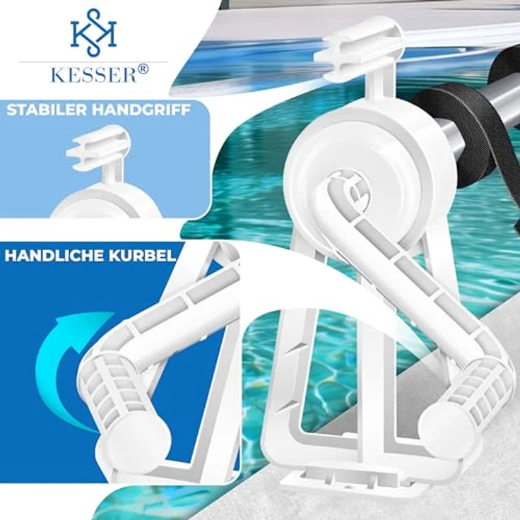 KESSER Pool Aufroller Premium Aufrollsystem 1,05m - 6,15 m für Solarplane mobiles Aufrollvorrichtung für Poolplane & Abdeckung inkl. Bänder witterungsbeständiges Material Silber - Weiß – Bild 2