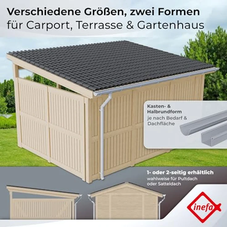 INEFA Dachrinnen Set PVC 3m NW 100 Halbrund, anthrazit, witterungsbeständig für Gartenhaus und Carport – Bild 3