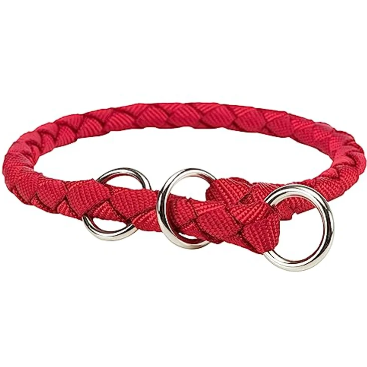 TRIXIE Cavo Zug-Stopp Halsband Größe S–M: Halsumfang 35–41 cm/ø 12 mm in rot - Hundehalsband aus Gurtband für kleine bis mittelgroße Hunde, rund geflochten, 143703 – Bild 2