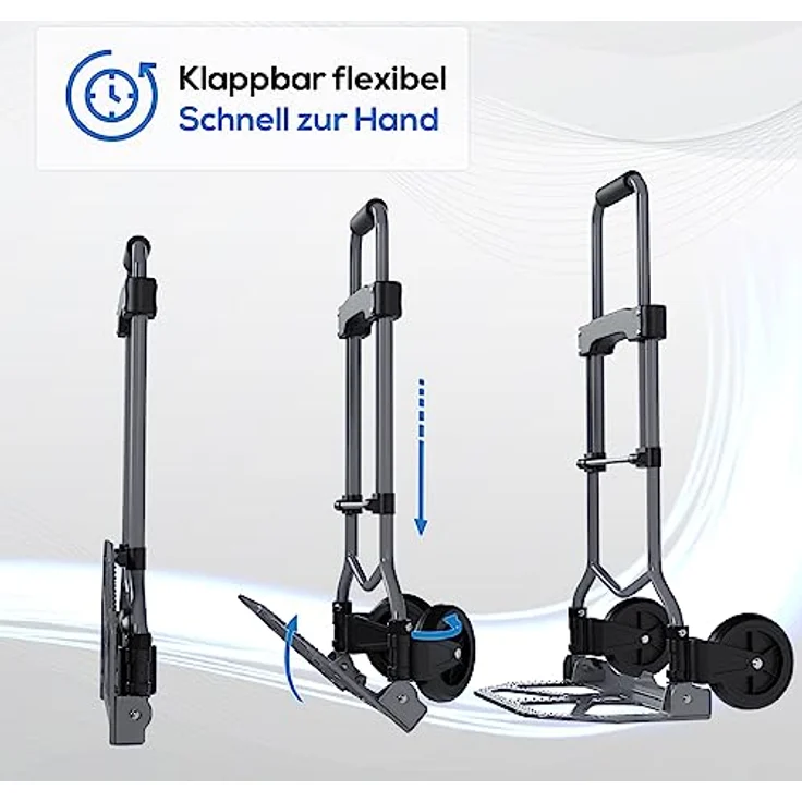 TroniTechnik Sackkarre Transportkarre Handkarre Handwagen, klappbar bis 60kg Tragfähigkeit, rutschfeste Transportfläche, BxTxH 38x37x96cm, mit Spanngummiseil für sicheren Transport, faltbar, Transportkarre, mit Schaumstoff – Bild 3