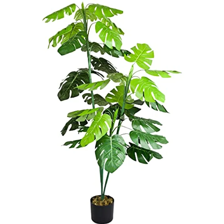Decovego Monstera Fensterblatt Kunstpflanze 140 cm Künstliche Pflanze im Topf, Innendekoration wie echt – Bild 1